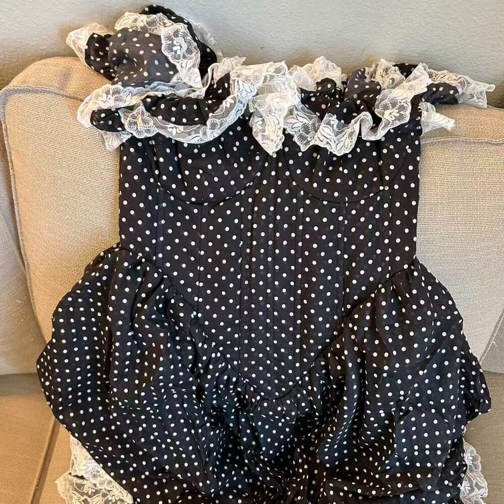 Selkie The Black Polka Dot Cupid Midi Dress Small - Picture 5 of 10